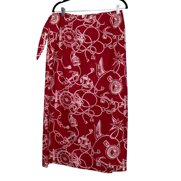 Talbots vintage Dk. red,nautical,100% breathable cotton, lined,wrap skirt SZ-12 - Picture 3 of 10